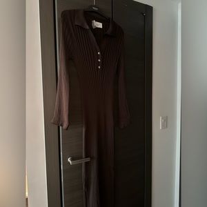 Long sleeve ribbed maternity dress dark brown